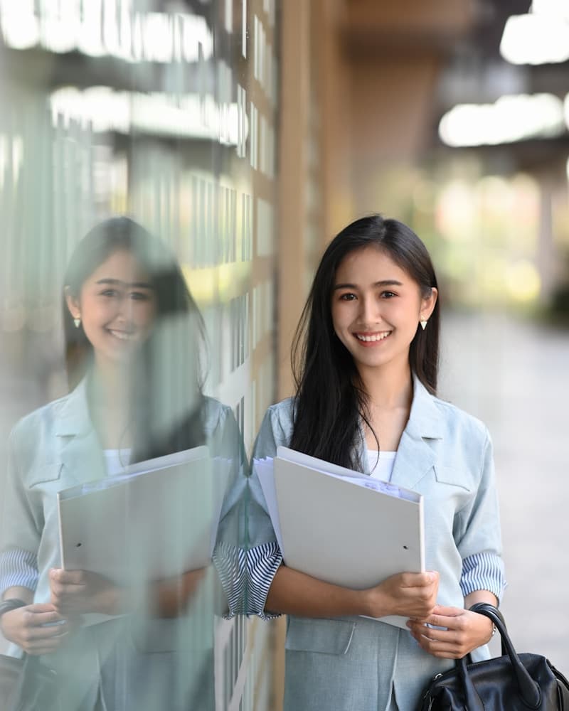 Professional woman standing with documents